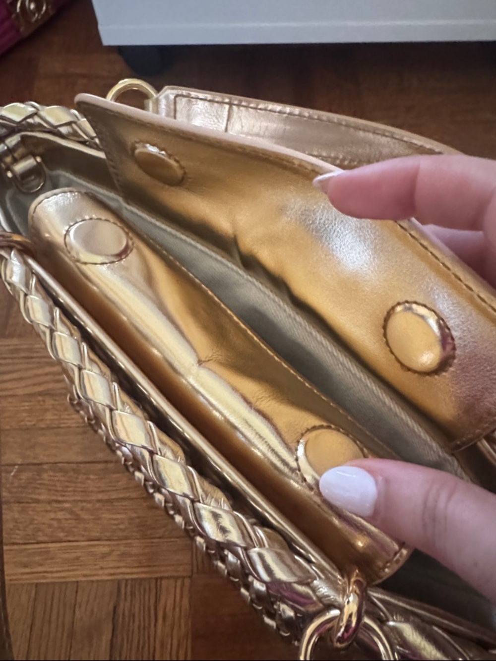 Themoire NEW Woven Metallic Gold Mini Tote Bag - Picture 4 of 5